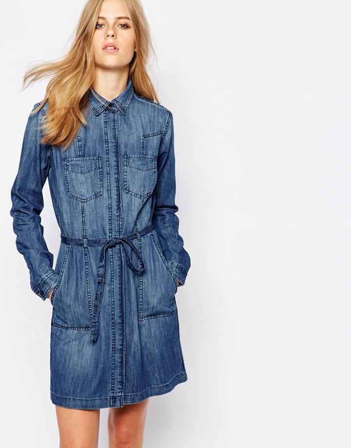 Esprit Denim Dress With Tie Waist - Blue Med