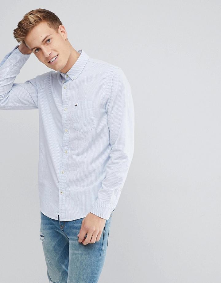 Hollister Buttondown Slim Fit Oxford Shirt Seagull Logo In Blue Stripe - Blue