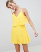 Asos Design Pleated Crop Top Mini Dress - Yellow
