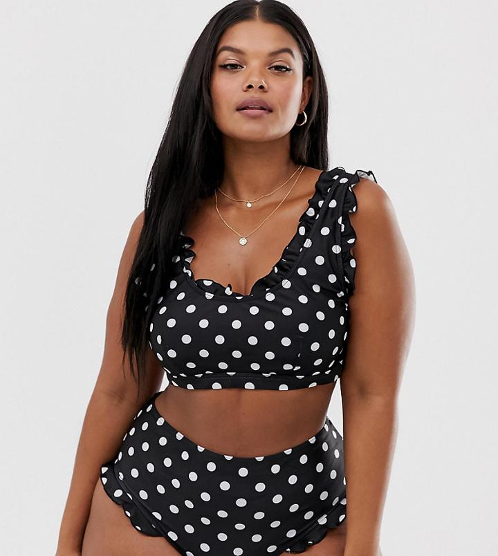 Peek & Beau Curve Exclusive Eco Ruffle Crop Bikini Top In Polka Dot-multi
