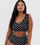 Peek & Beau Curve Exclusive Eco Ruffle Crop Bikini Top In Polka Dot-multi