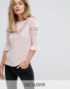 Warehouse Lace Insert Lightweight Sweater - Pink
