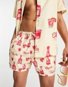 Asos Design Swim Short With Tequila Print Short Length - Part Of A Set-neutral
