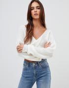 Missguided Fluffy Twist Front Cropped Sweater - Cream