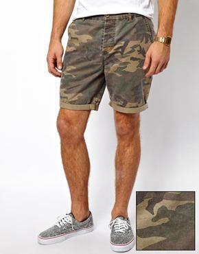 Asos Chino Shorts With Camo Print - Khaki