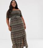 Brave Soul Plus Juliet Off Shoulder Maxi Dress In Paisley Mix-black