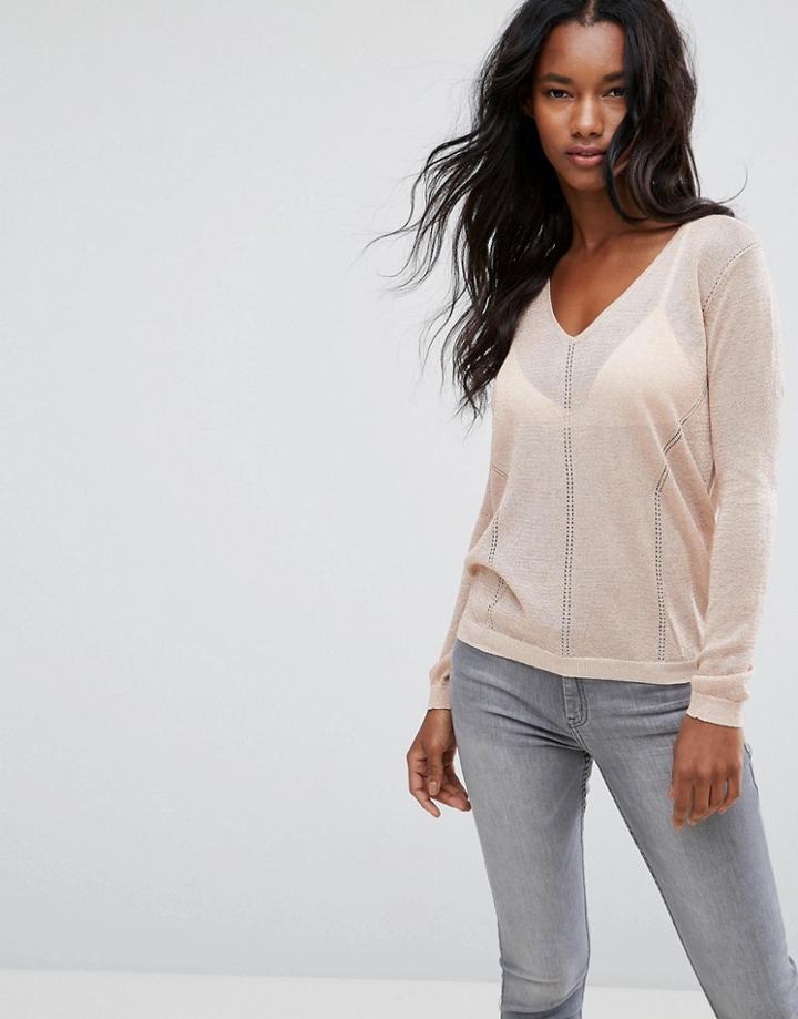 Mango Hole Textured Sweater - Pink
