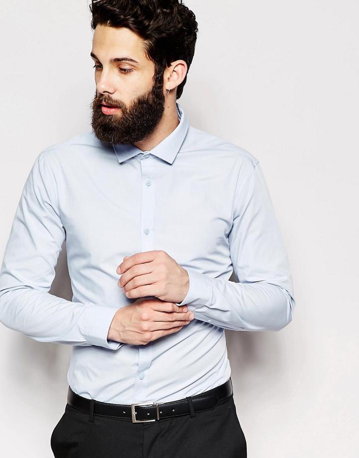 New Look Long Sleeve Poplin Shirt In Regular Fit - Blue