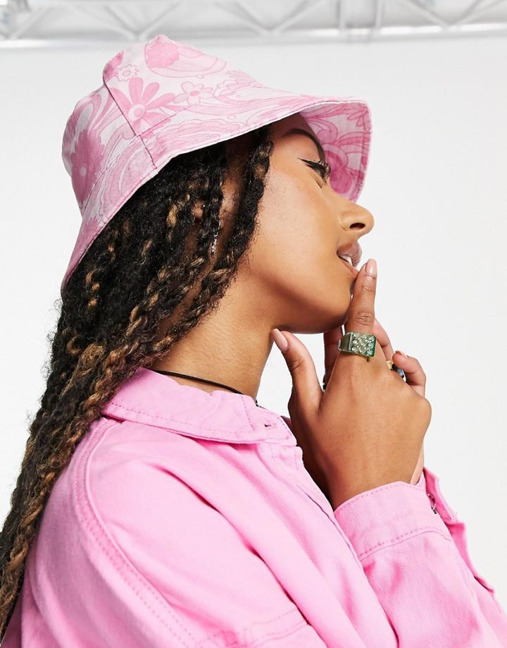 Asos Design Bucket Hat In Pink Retro Floral Print