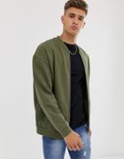 Asos Design Oversized Jersey Bomber Jacket In Khaki-green