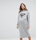 Gebe Maternity Nursing Sweat Dress With Hood And Slogan - Gray
