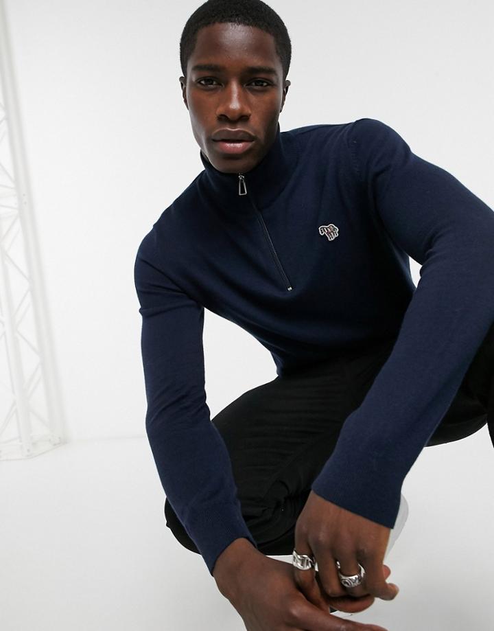 Ps Paul Smith Zebra Logo Half Zip Sweater In Navy