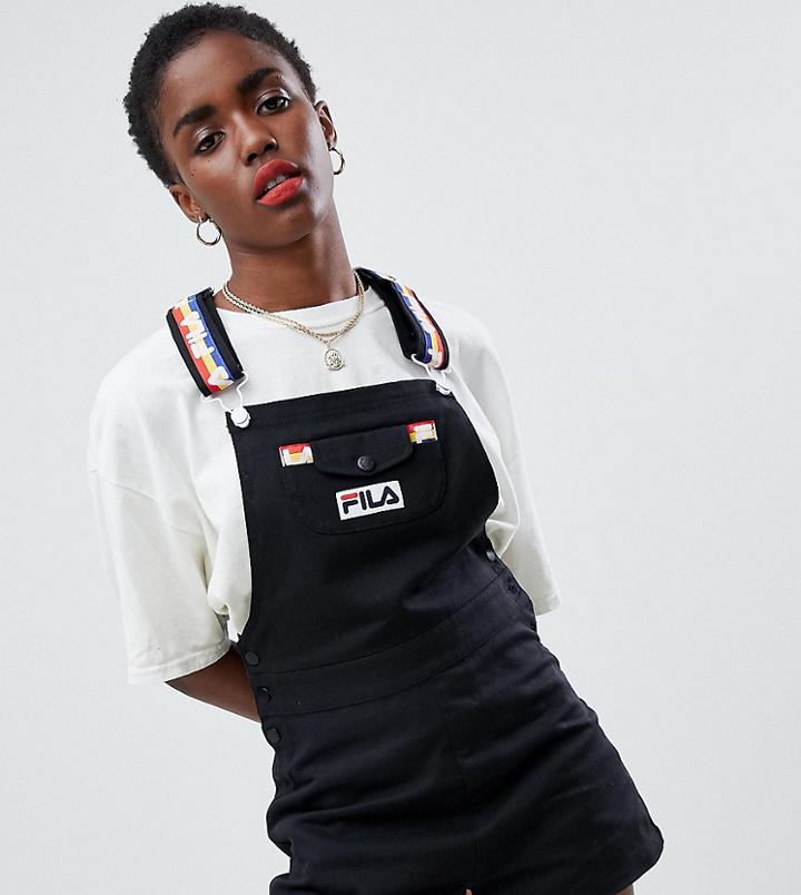 Fila Denim Overalls With Rainbow Tape Straps - Black