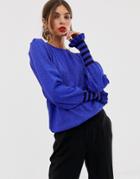 Y.a.s Sweater With Stripe Frill Cuff - Blue