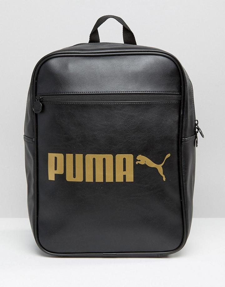Puma Leather Look Backpack With Gold Logo - Black