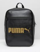 Puma Leather Look Backpack With Gold Logo - Black