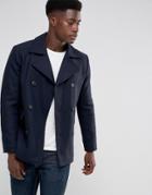 Selected Homme Funnel Neck Wool Mix Overcoat - Navy