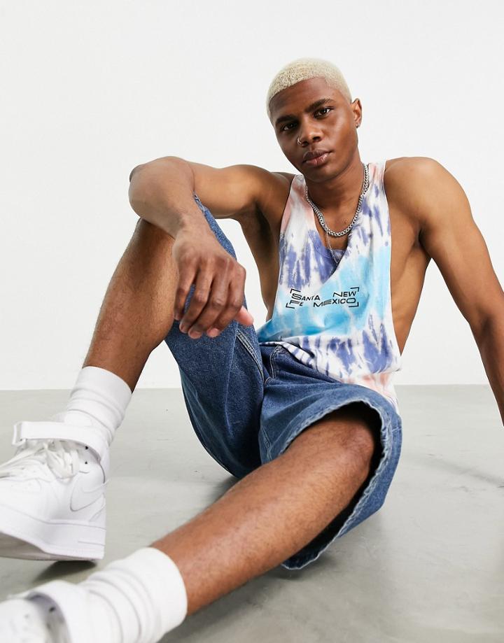 Asos Design Racer Back Tank In Tie Dye With City Print-multi