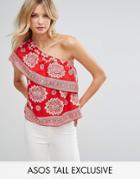 Asos Tall One Shoulder Top In Cotton Bandanna Print - Red