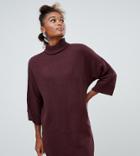 Monki High Neck Knit Dress In Burgundy-red
