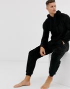Asos Design Hooded Lounge Fleece Onesie In Black