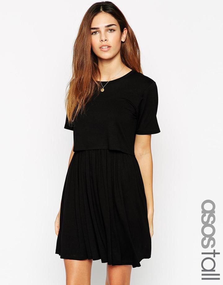 Asos Tall Skater Dress With T-shirt Overlay - Black