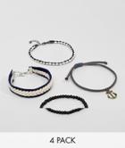 Asos Nautical Bracelet Pack In Monochrome - Black