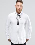 Asos White Shirt In Viscose With Pussy Bow In Regular Fit - White