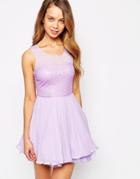 Ax Paris Sequin Skater Dress With Pleated Skirt - Lilac