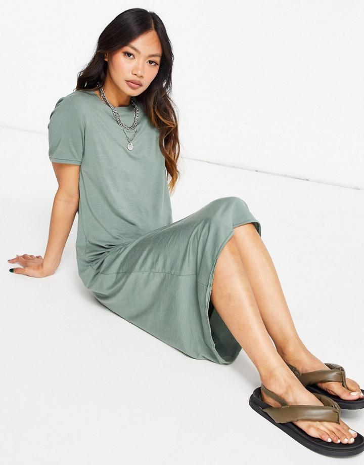 Vero Moda Midi T-shirt Dress In Khaki-green