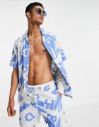 Only & Sons Short Sleeve Camp Collar Texture Shirt In Blue Print - Part Of A Set-blues