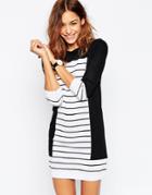 Asos Knit Dress In Stripe With Blocking - Mono