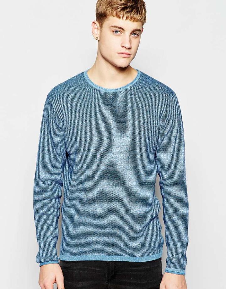 Jack & Jones Knitted Sweater In Mixed Yarns - Imperial Blue