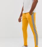 Asos Design Tall Skinny Sweatpants In Poly Tricot With Side Stripe In Yellow - Yellow