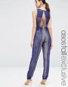 Asos Tall Lace Jumpsuit With Cross Back - White