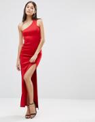 Ax Paris Asymmetric Maxi Dress With Side Split - Red