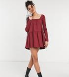 Asos Design Tall Mini Tiered Smock Dress With Square Neck And Tiered Hem In Merlot