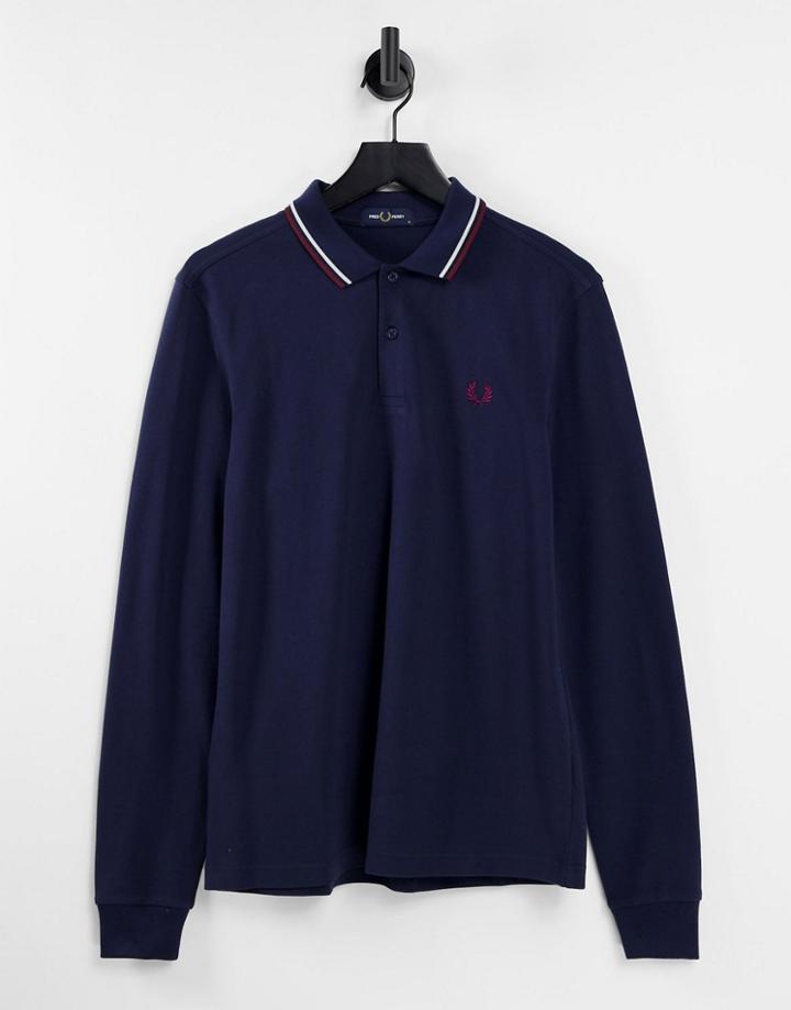 Fred Perry Long Sleeve Twin Tipped Polo Shirt In Navy