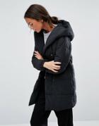 New Look Padded Wrap Over Coat - Black