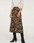 Mango Tiger Print Midi Skirt With Slit-neutral