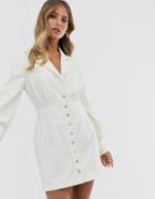 Skylar Rose Mini Dress With Balloon Sleeves In Faux Leather-cream