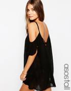 Asos Tall Cheesecloth Cold Cross Back Beach Cover Up - Black