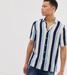 Asos Design Tall Regular Fit Stripe Shirt In Blue