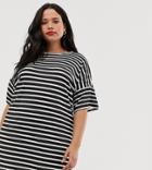 Boohoo Plus Basic T-shirt Dress In Stripe - White