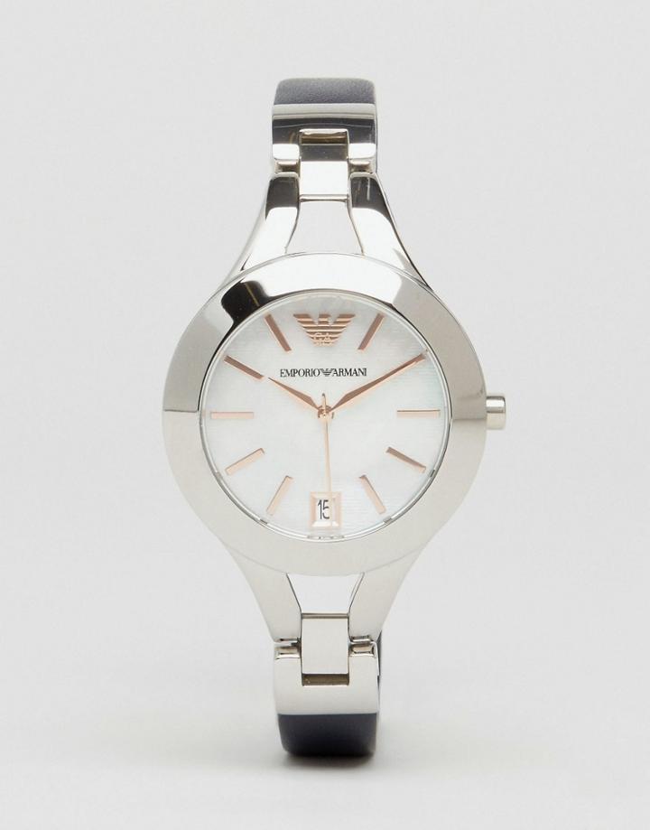 Emporio Armani Navy Leather Dress Watch Ar7429 - Blue
