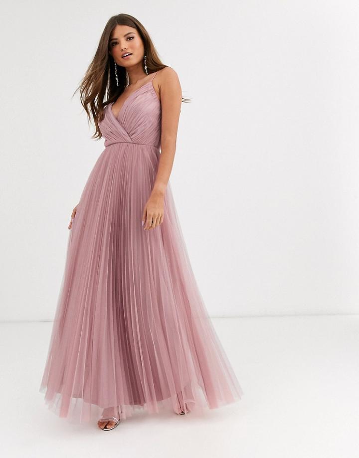 Asos Design Fuller Bust Cami Pleat Tulle Maxi Dress In Light Rose-pink
