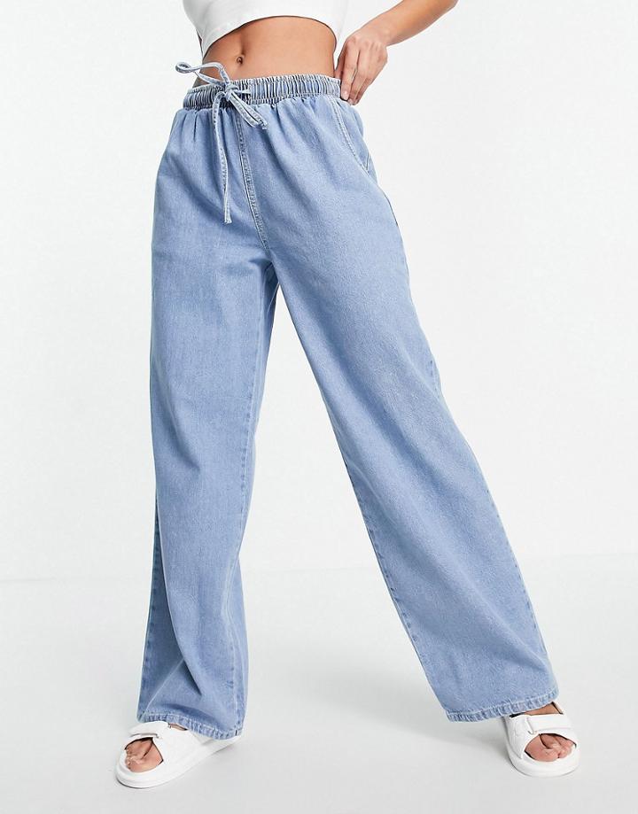 Asos Design Pull On Jean In Midwash-blues
