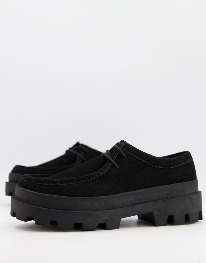 Asos Design Lace Up Shoe In Faux Leather On Chunky Sole-black