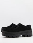 Asos Design Lace Up Shoe In Faux Leather On Chunky Sole-black