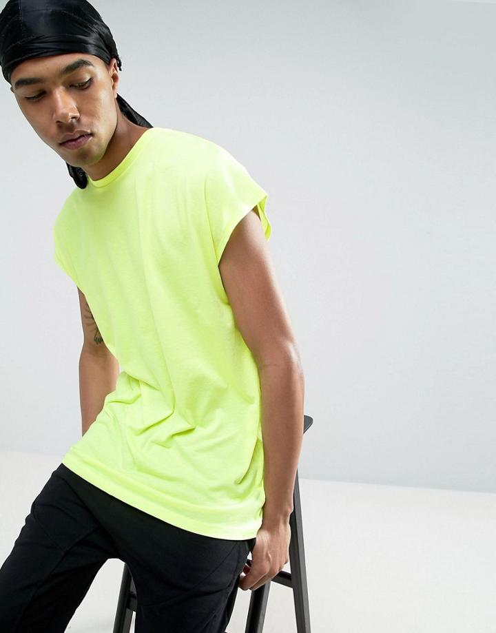 Asos Longline T-shirt In Oversized Fit In Yellow - Yellow